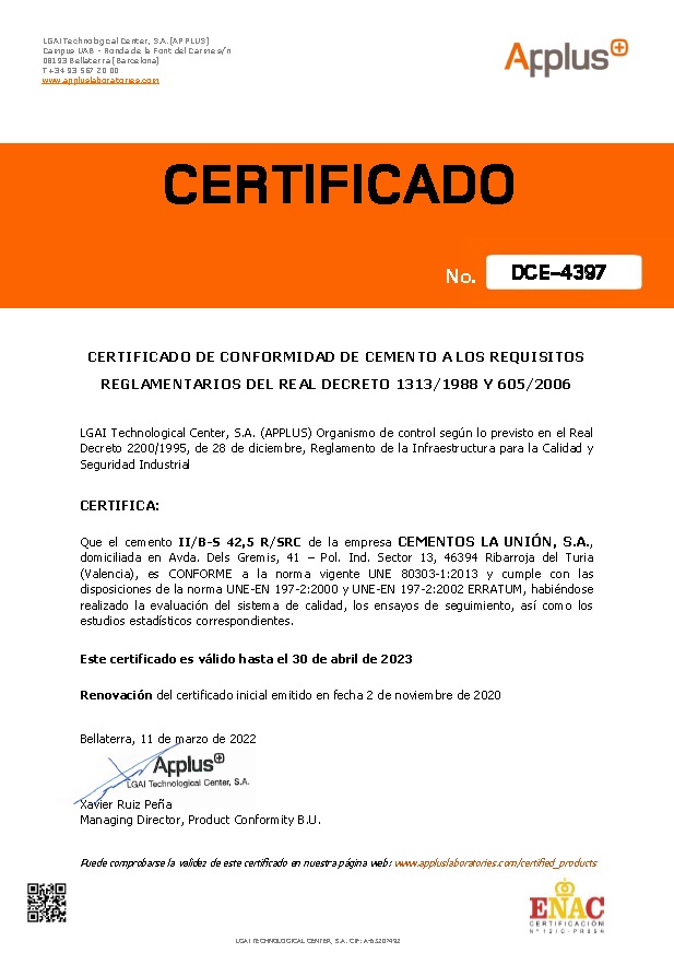 Certificaciones CEMENTOS LA UNION